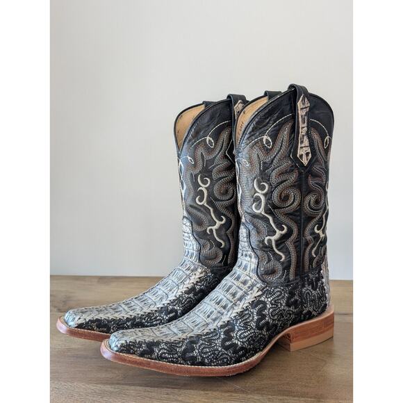 Goodrubber Western Boots Mens Sz 5.5 White Black Quincy Sea Turtle Print Cowboy - Picture 1 of 4